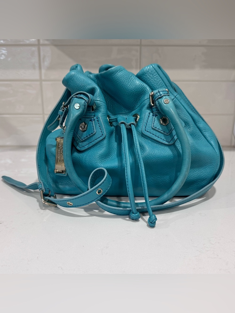 Marc by Marc Jacobs Classic Q Drawstring Leather Hobo Satchel Purse – Teal - Picture 4 of 16
